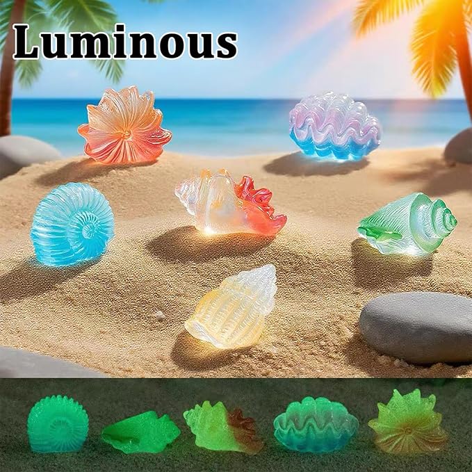 MIUPOO Glow Conch,Betta Stones,Glow in The Dark Crystal,Bonsai Decor,Chips Stone Small Decorative,Fish Tank Decor,6 Colors,12 Pieces.
