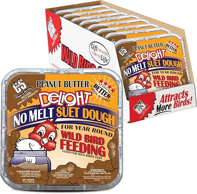 C&S Peanut Butter Delight No Melt Suet Dough, Suet Cakes for Wild Birds Including Wrens, Woodpeckers, Cardinals, Songbirds, Jays and More, 8 Pack