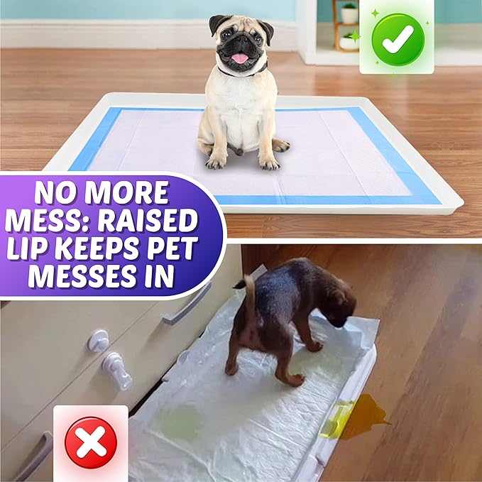 TidyFriend Dog Pee Pad Holder Tray Fits for 28” x 30” Wee Wee Pee Pads - Stable Grip, Raised Edges, Quick-Wipe Silicone Surface Dog Potty Tray Holder for Indoor Flooring Protection (White)