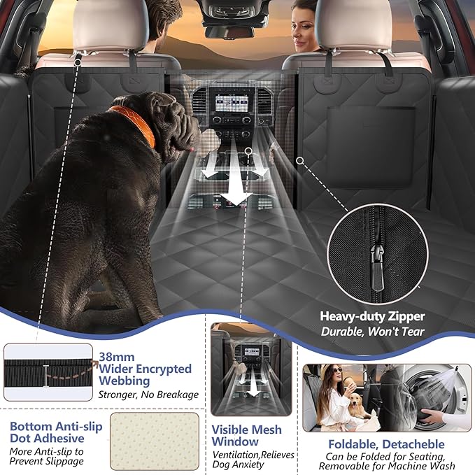 Back Seat Extender for Dogs Truck-Large Space, Dog Pet Seat Cover Back Seat Hard Bottom Holds 420lbs, Waterproof Dog Hammock for Crew Cab Trucks F150, RAM1500, Sierra, Tundra, Silverado