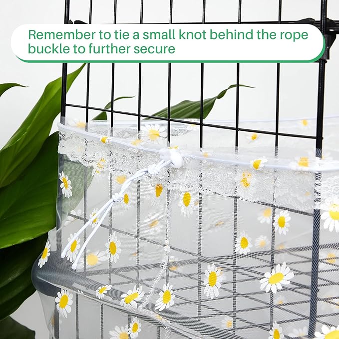 Shappy Large Bird Cage Net Cover for Seed Bird Cage Skirt Seed Catcher with Daisy Pattern Adjustable Nylon Protector for Budgie Parrot Parakeet Macaw(X-Large,White Daisy)