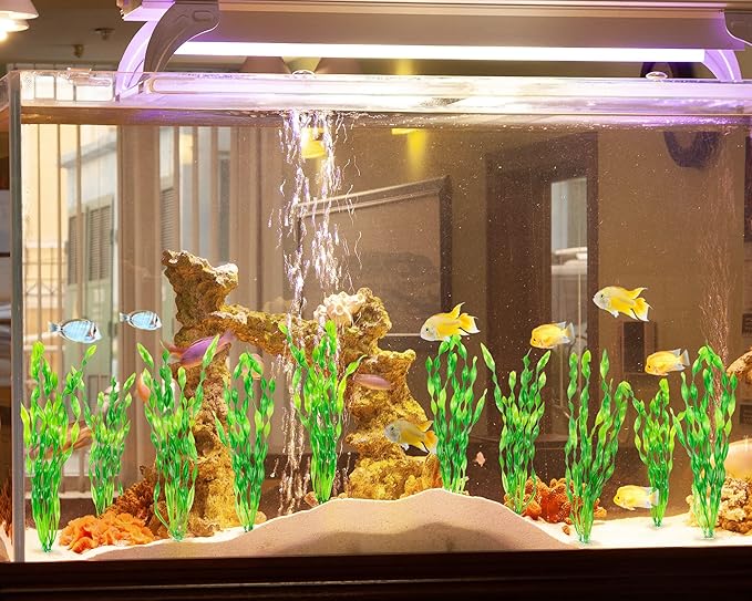MyLifeUNIT Artificial Seaweed Water Plants for Aquarium, Plastic Fish Tank Plant Decorations 10 PCS (12 Inches Tall, Green)