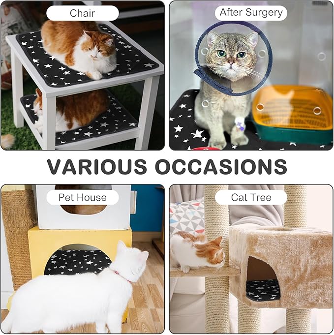 Namalu 4 Pack Self Warming Cat Bed Self Heating Cat Mat Star Pattern Soft Dog Crate Pad Thermal Pet Mat Anti Slip Kennel Dog Washable Warming Bed for Outdoor Indoor(18 x 18 Inch,Black)