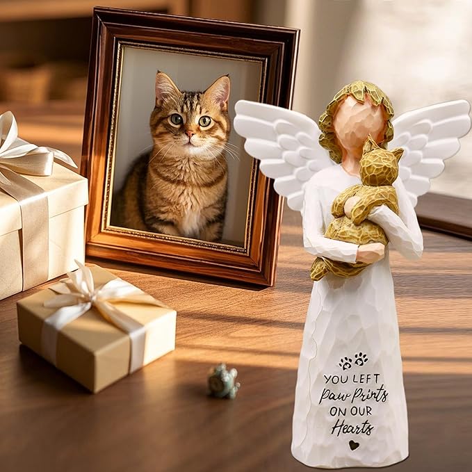 BORLESTA Cat Memorial Gifts, Pet Loss Sympathy Gift, Cat Gifts for Women, Pet Memorial Cats Remembrance Gift, in Memory of Cats Statue Hand-Painted Figurines (Brown)