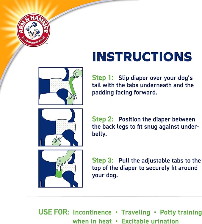 Arm & Hammer for Pets Disposable Female Dog Diapers with Odor Control and Wetness Indicator, Leak Resistant Dog Diapers for Incontinence and Heat Cycles, Size Medium 16.5–21 in Waist, 12 Count - 6 Pk