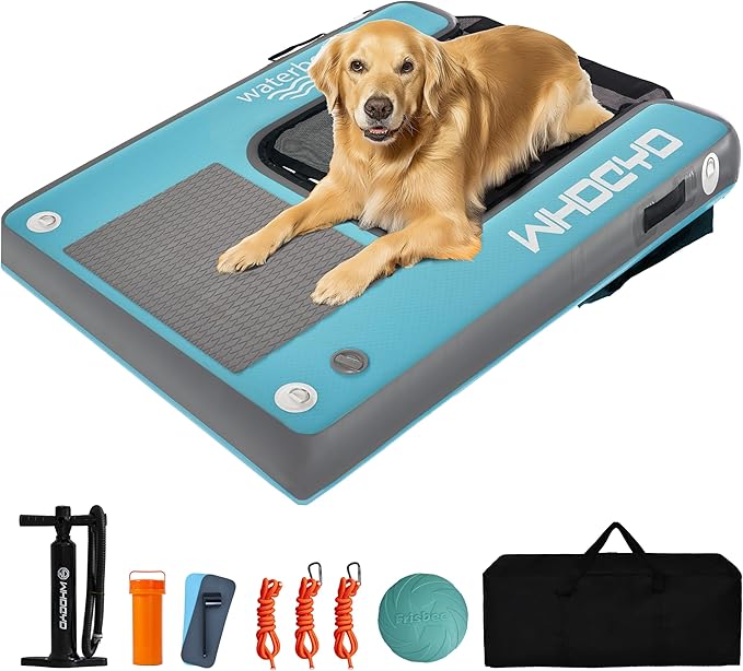 Inflatable Pup Plank Dog Float Floating Ramp Ladder for Pools Boats Docks Dog On Water Ladder Steps for Swimming Pets Up to 200 Pounds Water Bed for Human,Send Frisbee