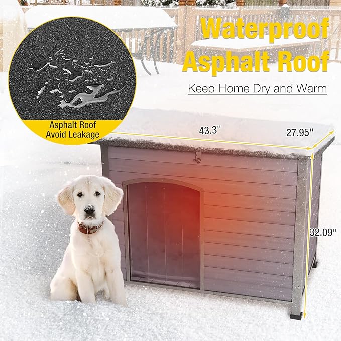 Aivituvin Heated Dog House Outdoor Dog Kennel with Insulated Liner All-Around Iron Frame Large Dog Cage for Small & Medium & Large Dogs,Waterproof Roof