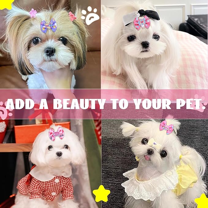 40PCS Christmas Dog Bows Cute Puppy Dog Small Bowknot Hair Bows with Rubber Bands Small Hairs Bowknot Pet Hair Accessories Pet Grooming Accessories for Party (Mixcolors)