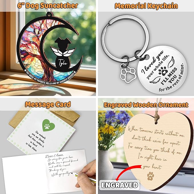 6" DIY Dog Memorial Suncatcher – 4-in-1 Pet Memorial Gifts for Dogs, Loss of Dogs Sympathy Gift | Rainbow Bridge Dog Remembrance Set with Ornament, Keychain & Sympathy Card PS190