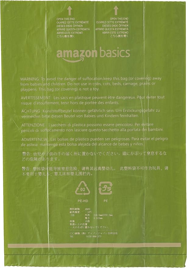 Amazon Basics Dog Poop Bags with Dispenser,Enhanced for Guaranteed Leakproof,Brazilian Mango Scented,Includes Leash Clip, Total 4860 Count, 15 Count (Pack of 324)