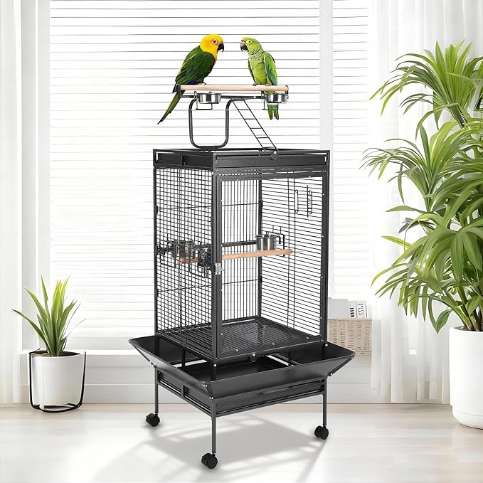 Heavy-Duty 68'' Wrought Iron Parrot Cage – Acrylic Door, 360° Rolling Stand, Perches, Stainless Steel Bowls, Escape-Proof, Easy Clean – Spacious Aviary for Macaws, Cockatoos, African Greys,