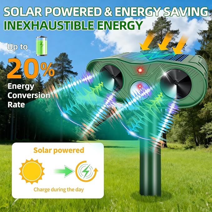 2025 Ultrasonic Animal Repellent Outdoor Deer Repellent Devices, 2Pack Solar Animal Repeller Motion Detection, Cat Repeller Outdoor to Scare Squirrel Dog Repellent Deterrent for Yard