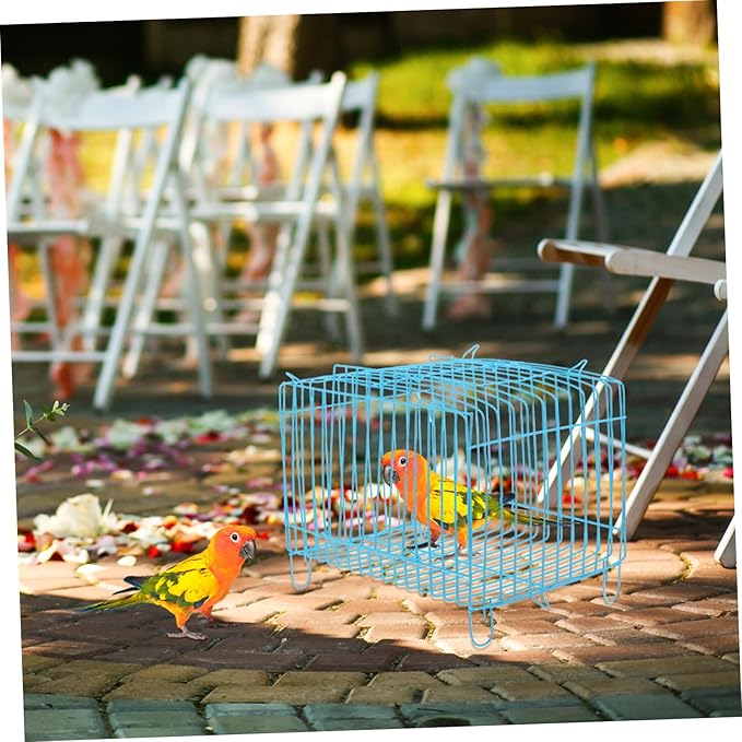 Portable Metal Bird Carrier Cage for Parakeets and Small Parrots Spacious Travel Crate with Lightweight Design Breathable and Stylish Blue Handheld Cage for Outdoor Use