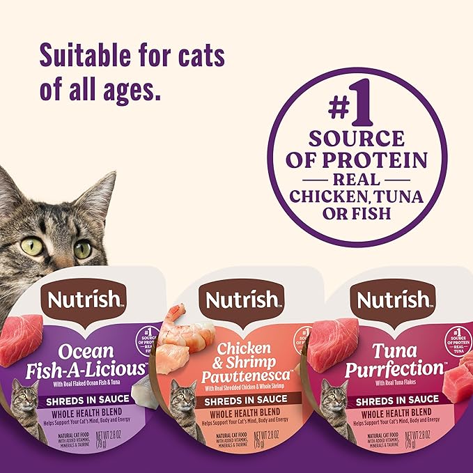 Nutrish Grain Free Ocean Lover's Whole Health Blend Variety Pack Wet Cat Food, 2.8 oz. Cup, 12 Count (Rachael Ray)