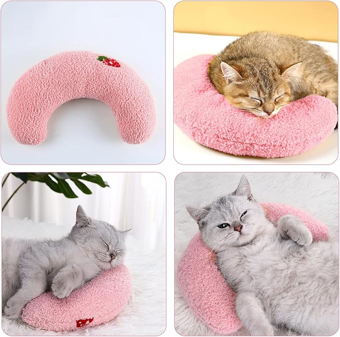 Andiker Pillows for Cats, U Shape Soft Fluffy Kitten Pillow to Lay On Cat Bed Pillow Ultra Soft Pet Pillow for Cat Fluffy Cats Pillows for Indoor Cats and Puppies to Improve Sleep Quality(Pink)