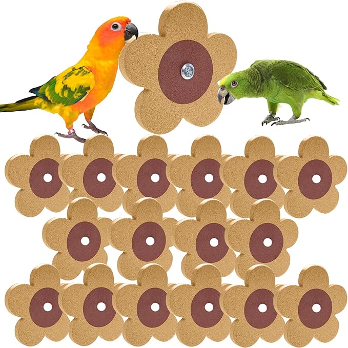 16 Pieces Bird Chew Toy, Natural Parrot Cork Foraging Training Toys for Relieve Boredom & Anxiety, Parrot Rotating Cork Chew Toy for Macaws, Conures, Budgies, Finches, Cockatiel