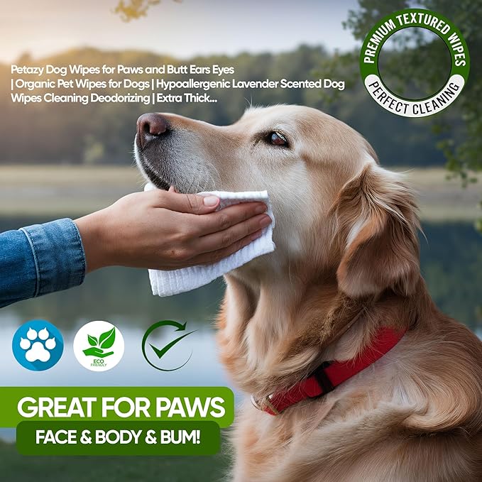 Dog Wipes for Paws and Butt Ears Eyes | Organic Pet Wipes for Dogs | Hypoallergenic Lavender Scented Dog Wipes Cleaning Deodorizing | Extra Thick Plant Based Wipes Dogs Cats Pets | 100 Count