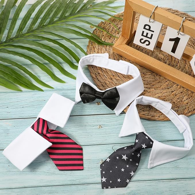 3 Pcs Dog Cat Tuxedo Collar with Adjustable Collars, Pet Bowtie Collar, Bow Tie Tux Costume, Formal Tuxedo Suit for Dog Cat Pets, Perfect for Weddings, Birthdays (Neck 15”)