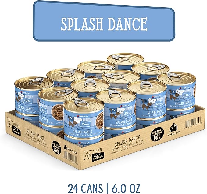 Weruva Cats in The Kitchen, Splash Dance with Chicken & Ocean Fish Au Jus Cat Food, 6oz Can (Pack of 24)