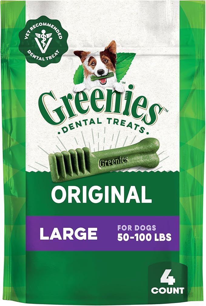 Greenies Veterinarian-Recommended Adult Natural Dental Dog Treats Large Size, Dog Dental Chews, Original Flavor, 6 oz. Pack, 4 Count