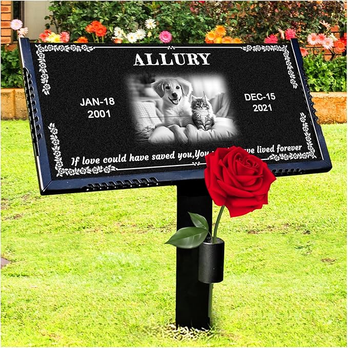 Personalized Pet Memorial Stone, Weatherproof Granite Dog Headstone - Custom Grave Markers for Dogs&Cats Engraved with Photo Name Date,Memorial Stones for Memory Garden