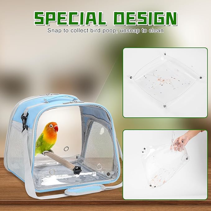 Suertree Small Bird Carrier, Large Window Travel Cage with Stand and Easy Clean Tray for Parrot Parakeet Cockatiels, Lightweight and Portable, Blue