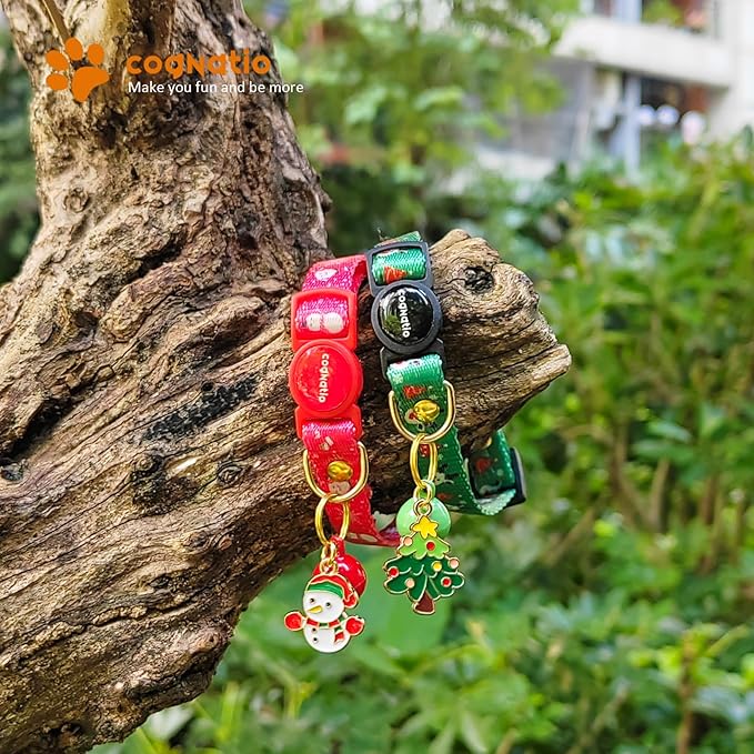 2 Pack Breakaway cat Collars with Bell,Safety Quick Release Pendant Cute Kitten Collar,Adjustable 20-30cm (Xmas1, 20-30cm)