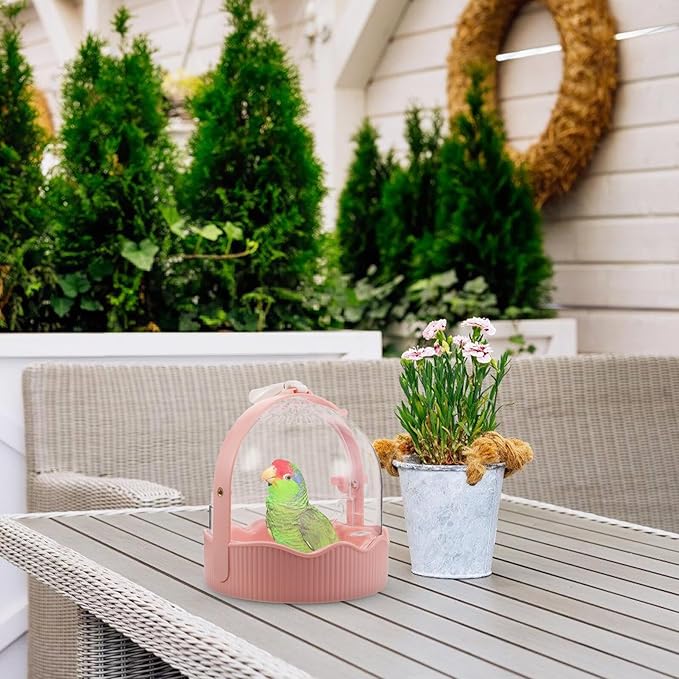 Portable Parrot Travel Cage with Spacious Breathable Design, Lightweight Outdoor Bird Carrier for Small to Medium Birds, Pink Decorative Pet Transport Cage for Travel and Outdoor