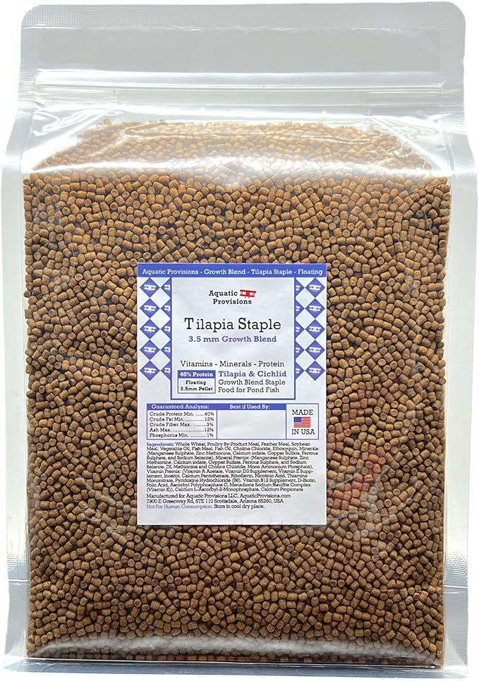 Tilapia Staple Growth Blend 2.5 lbs, Floating 3.5mm Pellets Fish Food