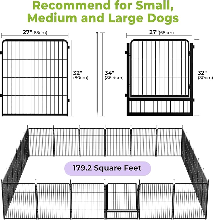 SunsGrove Dog Playpen for Indoor, Heavy Duty 32 Inch 24 Panels Dog Playpen for Small and Medium Dogs, Free and Safe Play Dog Fence, Black