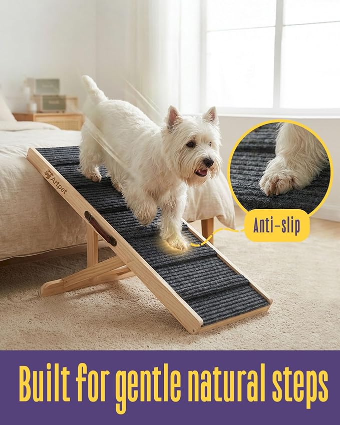 Dog Ramp for Small & Medium Dogs, Joint-Friendly Pet Ramp for Bed & Couch, Foldable, Anti-Slip, Portable, Height-Adjustable, Supports Up to 70 lbs