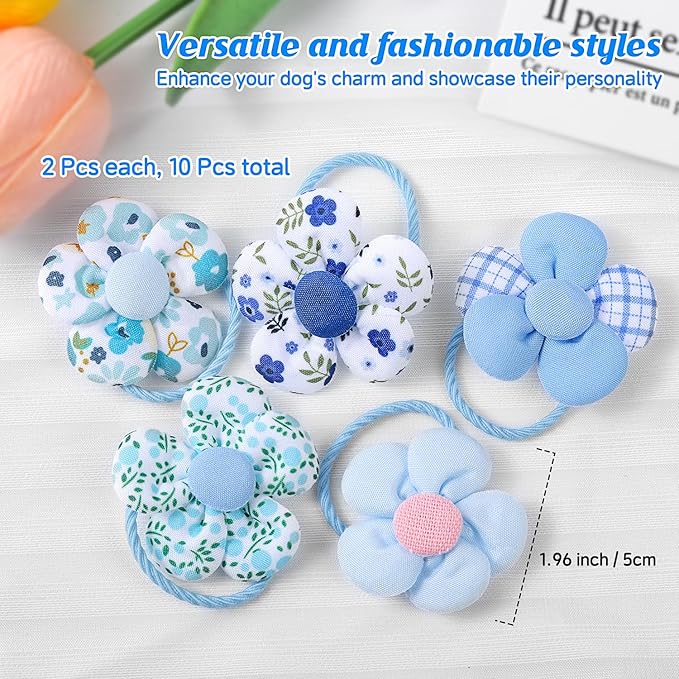 180+ Pcs Blue Dog Hair Accessories Set,Small Dog Hair Bows with Rubber Bands,Cute Puppy Hair Ties,Bowties for Small Dogs Cats,Dog Hair Clip,Floral Bell Collar,Flower Scrunchie