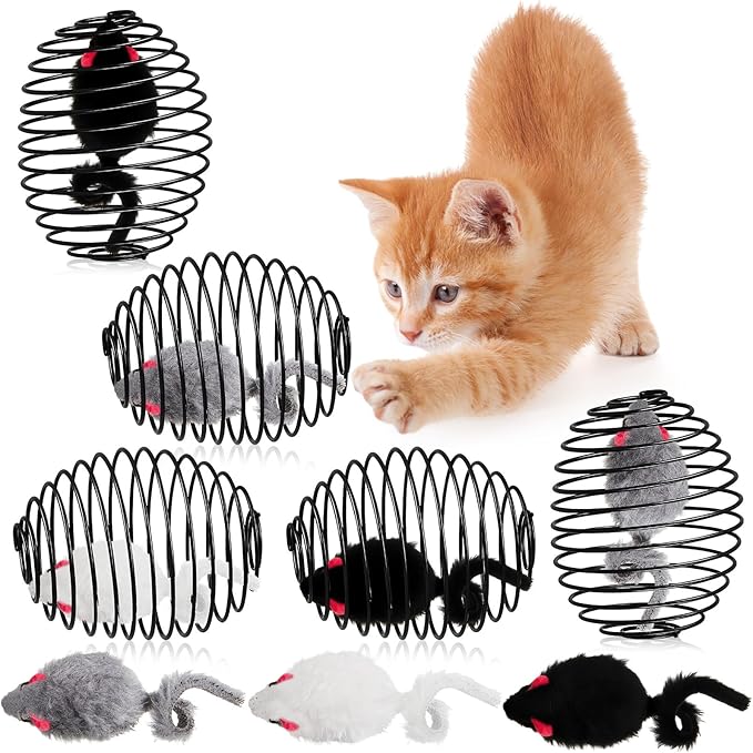 Jecery 5 Pcs Cat Spring Balls Toys Stretchable Rolling Balls Colorful Playful Coils Interactive Action Toy Caged Rats for Kitten Pet Supplies (Mouse,Black)