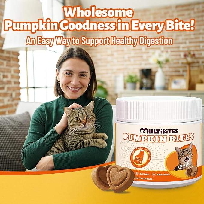 330 Bites Pumpkin Cat Treats, Natural Cat Treats Healthy with Pumpkin Powder for Cats, Psyllium Husk, Digestive Support Kitten Snacks for Stool Firm & Gut Health