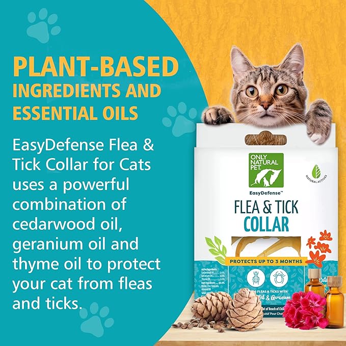 Only Natural Pet EasyDefense Non-Toxic Flea & Tick Cat Collar. Single Collar Protects for 3 Months(Pack of 3)