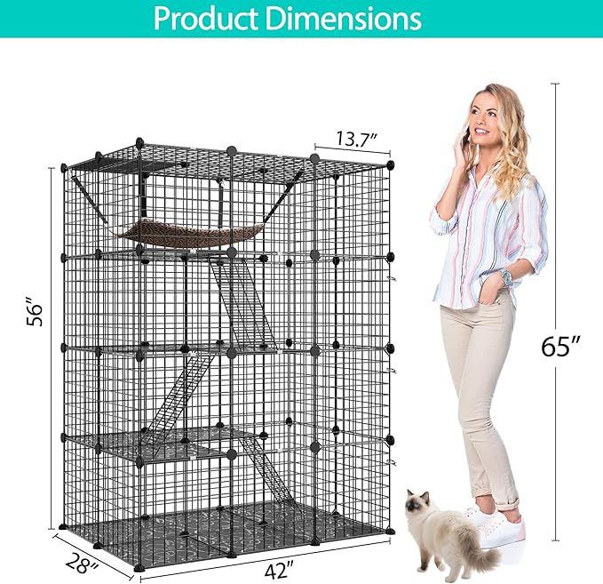 ZENY 4-Tier Cat Cage Indoor Cat Enclosures DIY Cat Playpen Detachable Metal Wire Kennels with Extra Large Hammock for Cats, Ferret, Chinchilla, Rabbit or Small Animals