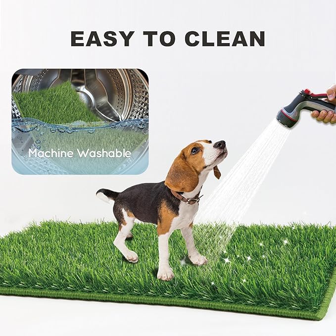 Dog Grass Pad with Tray Medium 31”×21”, Dog Litter Box with Odor Free Artificial Grass Pee Pads for Dogs Potty Tray with Hemmed Edge, Realistic for Indoor Balcony