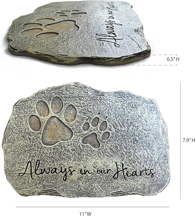 Lily's Home Pet Memorial Stone - Cat or Dog Grave Marker - Durable Waterproof Garden Memorial Stone for Indoor and Outdoor Use - Sympathy Gift for Pet Loss - Paw