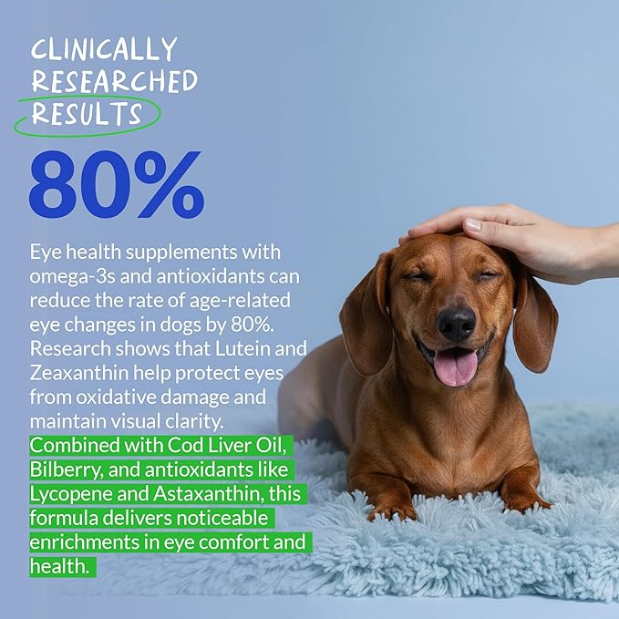 Eye Support for Dogs - 90 Soft Chews - Dog Supplements for Vision, Eye Vitamins for Dogs, with Cod Liver Oil Antioxidant, Dog Omega Supplement, Omega 3 EPA and DHA Fatty Acids.