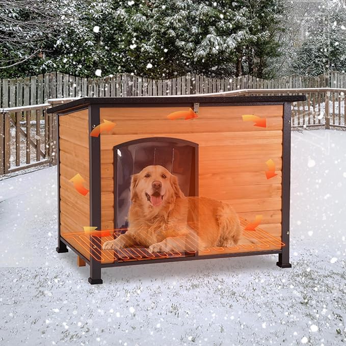 GUTINNEEN Large Outdoor Dog House Heated Dog House for Outside Insulated Weatherproof Dog Shelter with Heated Pad, Insulated All-Round Thermal Liner, Chew-Proof Metal Frame for Large Breed