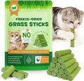60g Cat Grass Stick, Freezed Dried Cat Grass Sticks Snacks for Teeth Cleaning and Hairball Removal, Natural Chicken Flavored