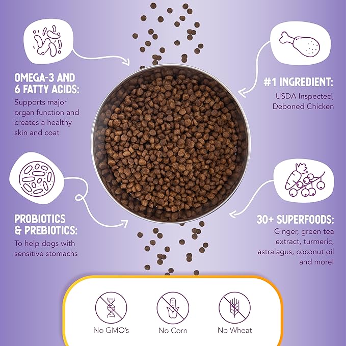 Health Extension Little Bites Dry Dog Food for Toy and Small Breeds, Chicken & Brown Rice Recipe, with Probiotics & Superfoods for Digestion & Coat Health, 18 lb Bag
