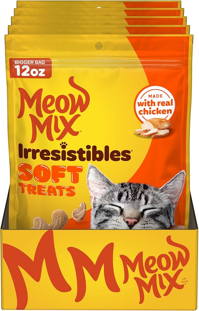 Meow Mix Irresistibles Soft Cat Treats Made With Real Chicken, 12 Oz. Pouch (Pack of 5)