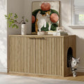 Evermagin 31.5" Oak Cat Litter Box Enclosure Furniture, Large Hidden Litter Box Cabinet, Modern Bohemia Indoor Cat House Kitty End Table for Living Room, Entryway, Bedroom