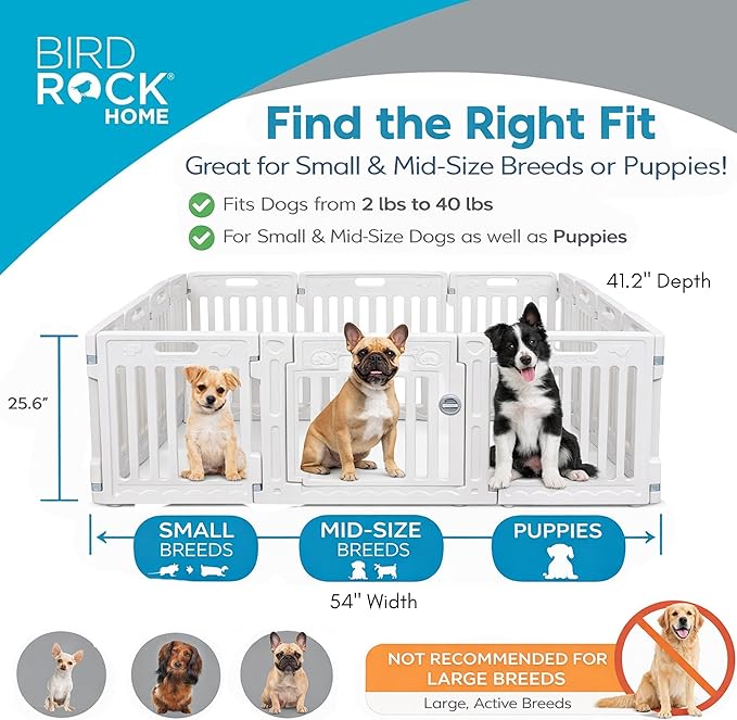 BIRDROCK HOME Pet Playpen with Door | 12 Panel | Strong Plastic | Puppy Safety Fence Pen Playpen | Non-Slip and Secure Dog Gate | White