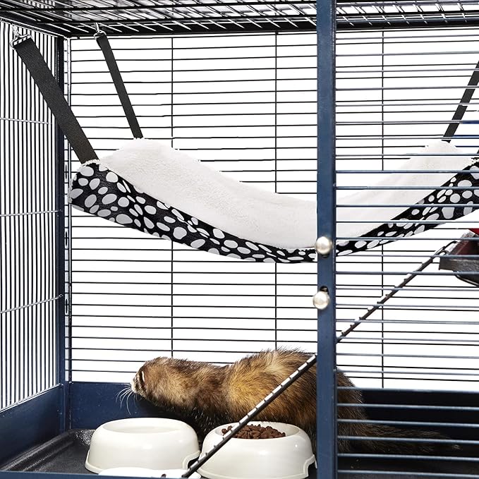 Jetec 2 Pack Cat Hammock for Cage, Catio Accessories Reversible Soft Cats Bed with Adjustable Straps and Hooks Double-Sided Linen and Fleece Hanging Hammock for Cats, Kitten(Leopard and Dot,S)