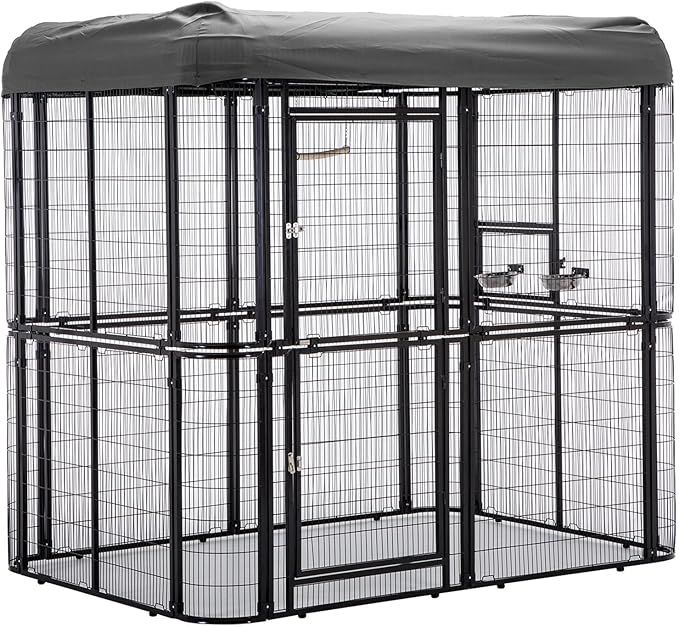 87-Inch Heavy Duty Walk-in Bird Cage with Cover – Large Outdoor Aviary Metal Birdcage with Stand, 7.22x5.25x6.8ft Flight Space for Macaw, Budgie, Conure, Lovebird, Parakeet, Cockatiel