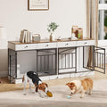GAOMON Dog Crate Furniture for 2 Dogs, 78.7'' Large Dog Kennel Indoor with 4 Storage Drawers and Feeding Bowls, Double Dog Crate TV Stand for Small and Medium Dogs, White