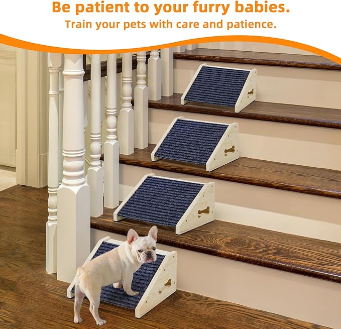 4 Pack Wooden Dog Ramp for Stairs Suits for Small Medium Large Dogs Cats, Pet Steps for Staircase Ramp for Dogs Cats, Need Installation(Gray, S: 11.8 * 9.8 * 5.9 inches)