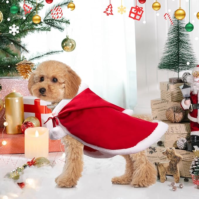 Cat Christmas Cape, Dog Soft Thick Xmas Cloak with Hat, Pets Christmas Costume Dogs Cats Santa Claus Outfits for Goose Rabbit, M